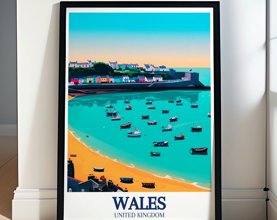 Wales Travel Print Tenby Harbour Wall And Tenby Beach Travel Print Tenby Harbour Wall And Tenby Beach Travel Poster Wales Wall Art