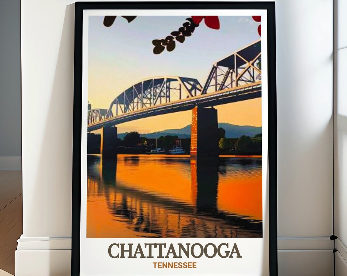 Chattanooga Tennessee Walnut Street Bridge Sunset Travel Poster