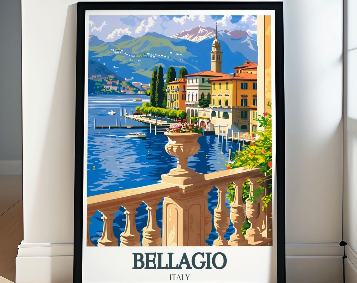 Bellagio Lake Como Villa Terrace Mountain Vista Classic Poster