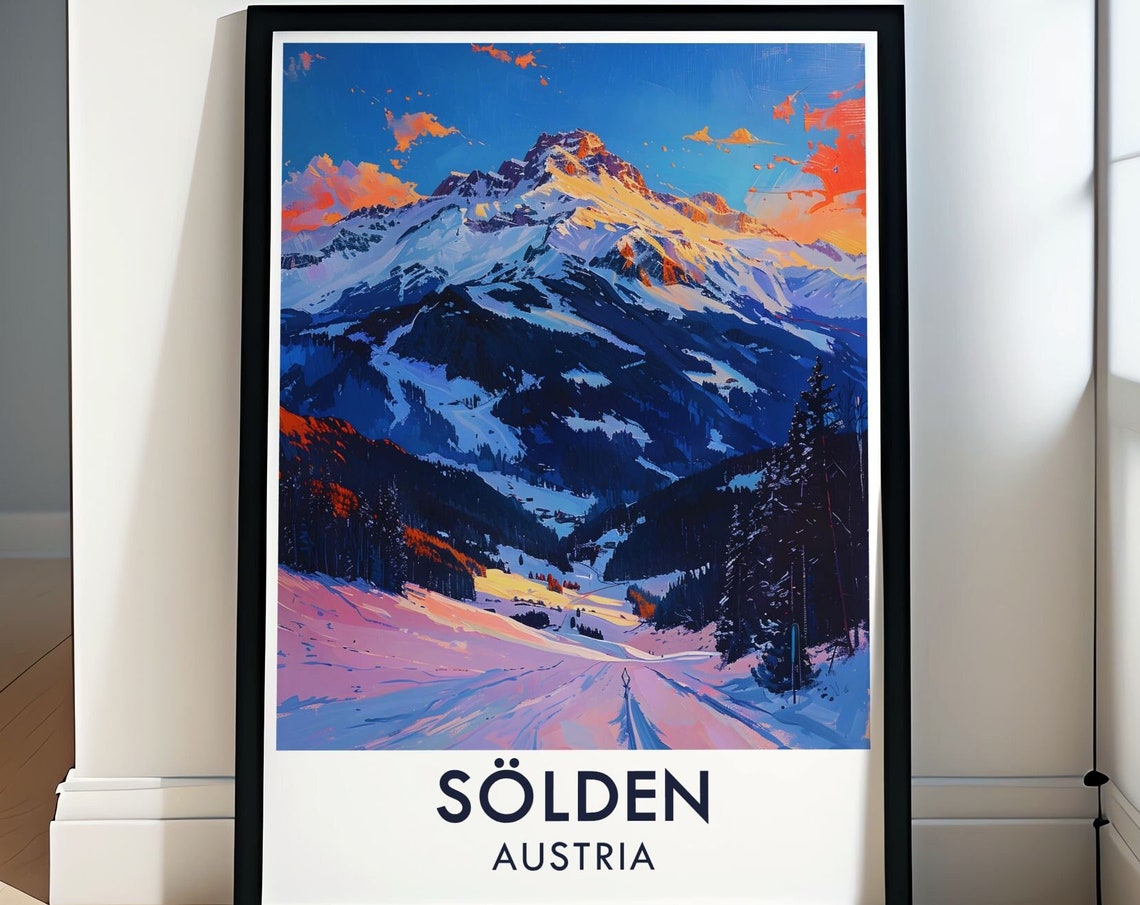 Solden Austria Winter Sunset Ski Slopes and Snowy Alpine Peak Poster