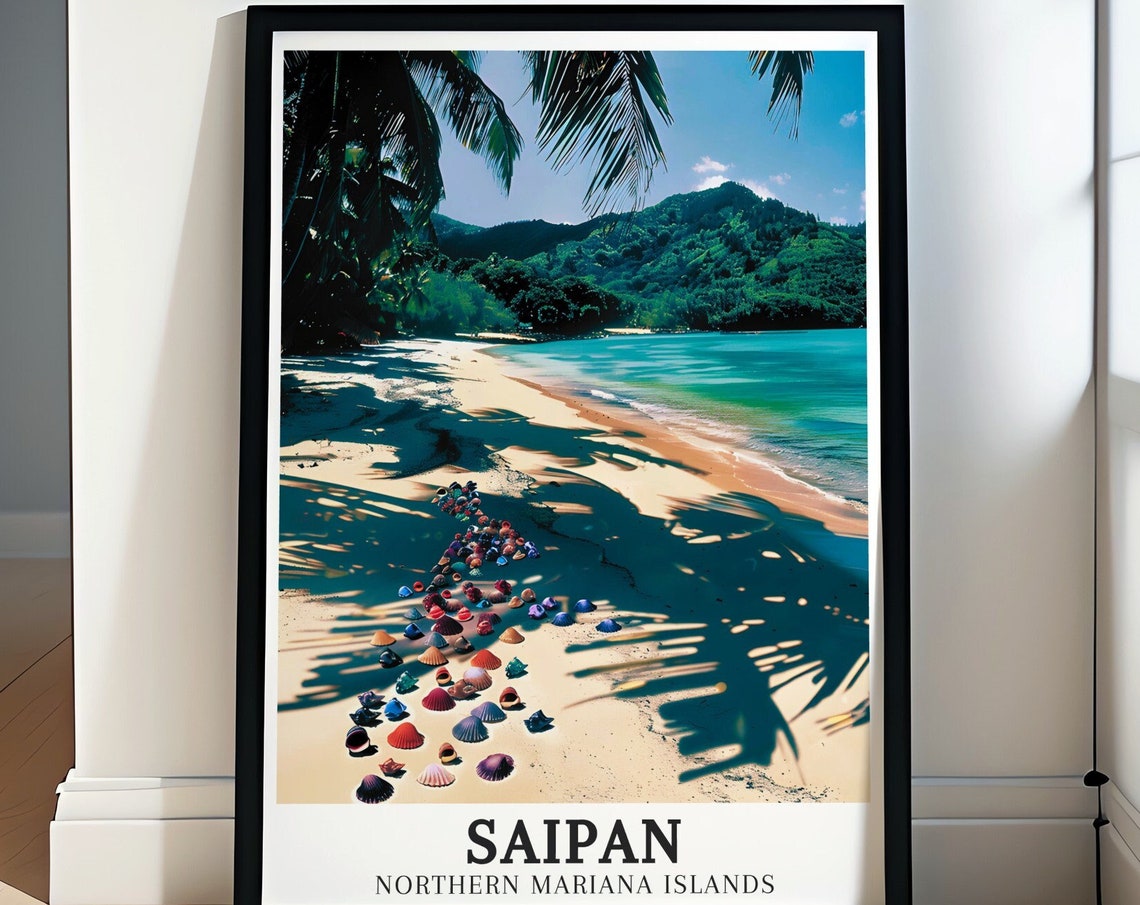 Saipan Micro Beach Shells Turquoise Water Northern Mariana Poster