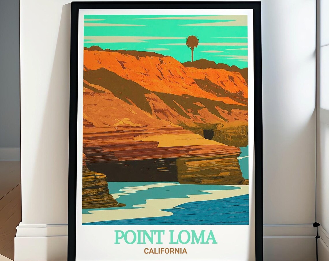 Point Loma California Sunset Cliffs Bold Orange Rocks Travel Poster