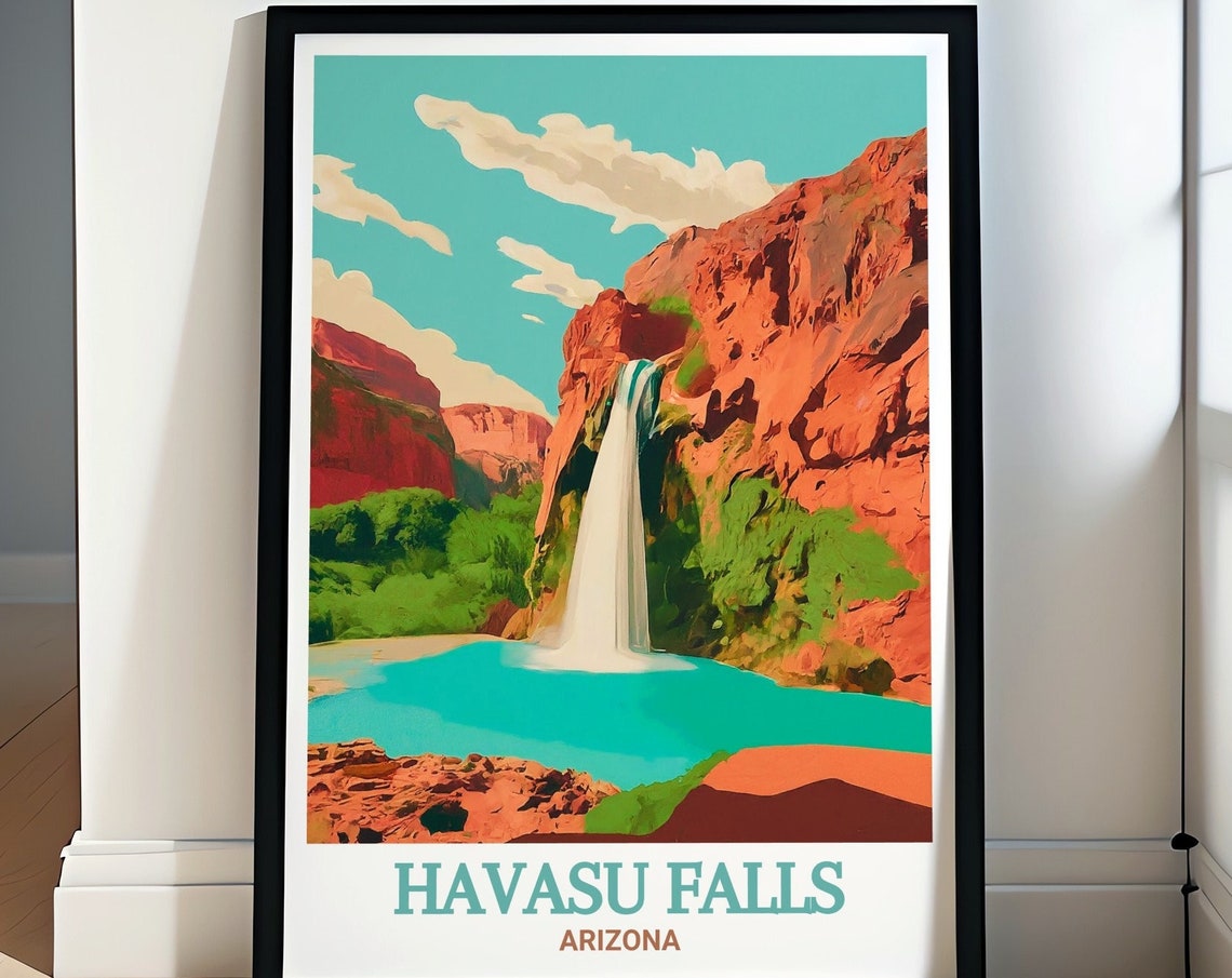 Havasu Falls Arizona Waterfall Turquoise Pool Red Cliffs Nature Poster