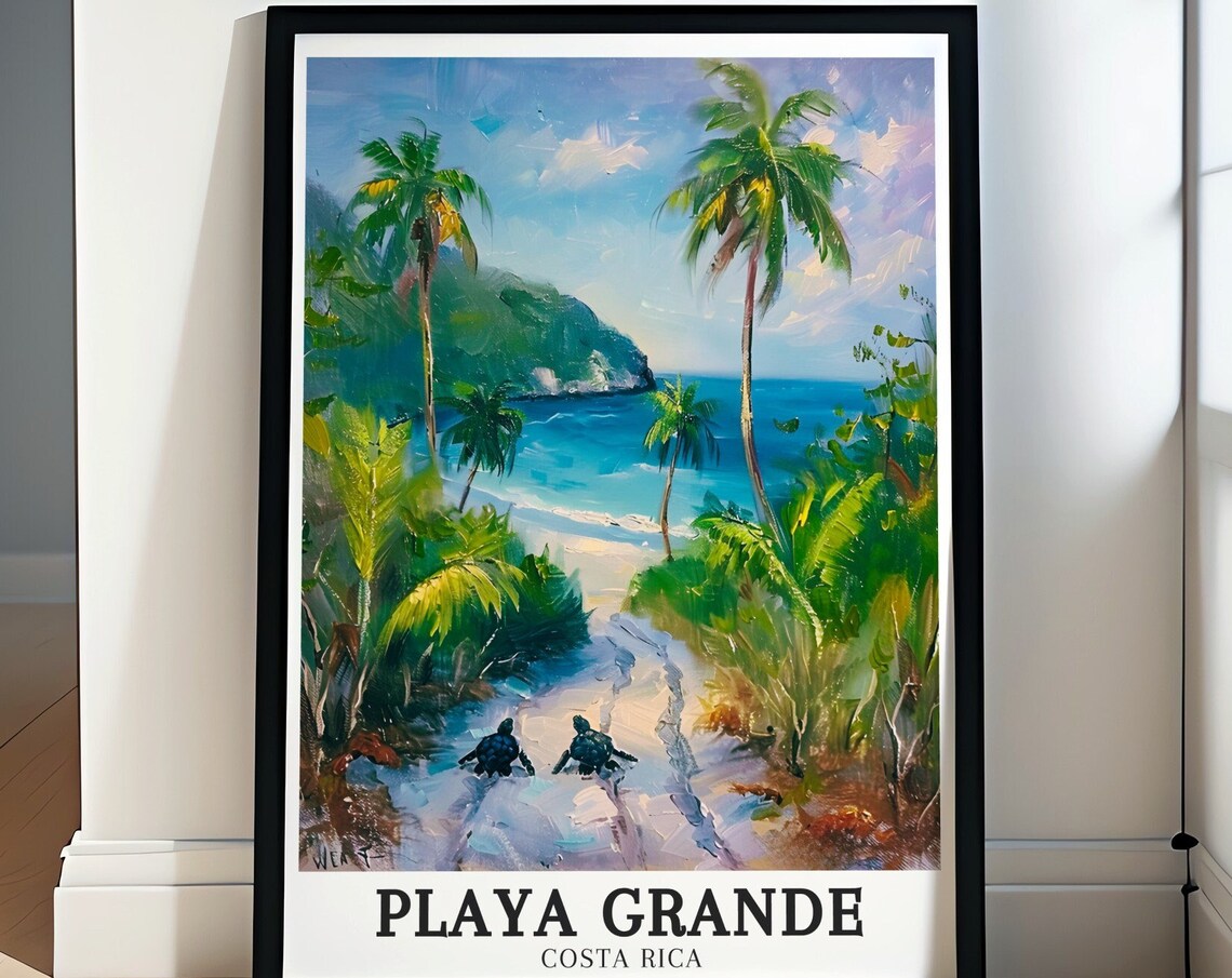 Playa Grande Costa Rica Palm Beach Two Sea Turtles Scene Poster