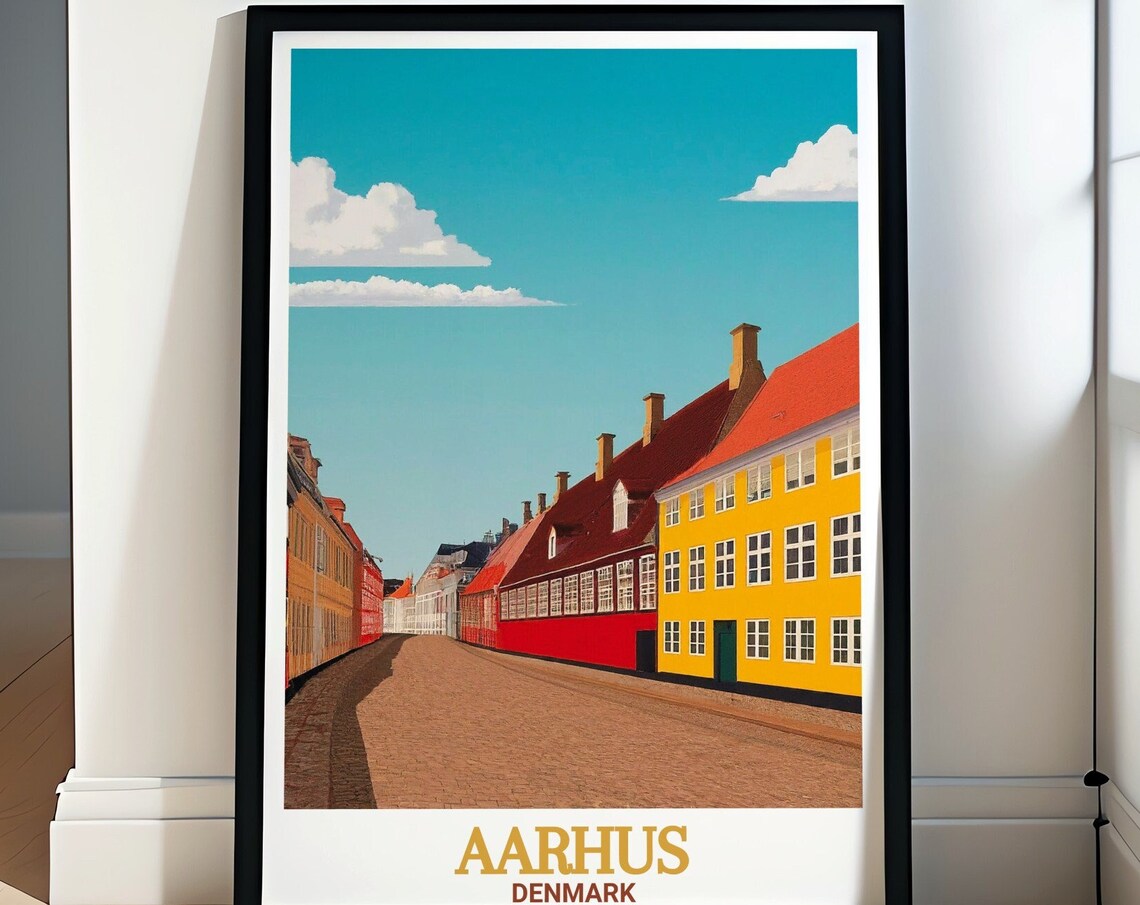 Aarhus Denmark Colorful Historic Houses Old Street Cityscape Poster