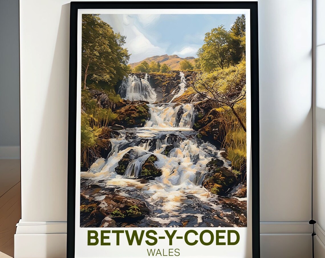 Betws-y-Coed Wales Cascading Waterfall Forest Nature Travel Poster