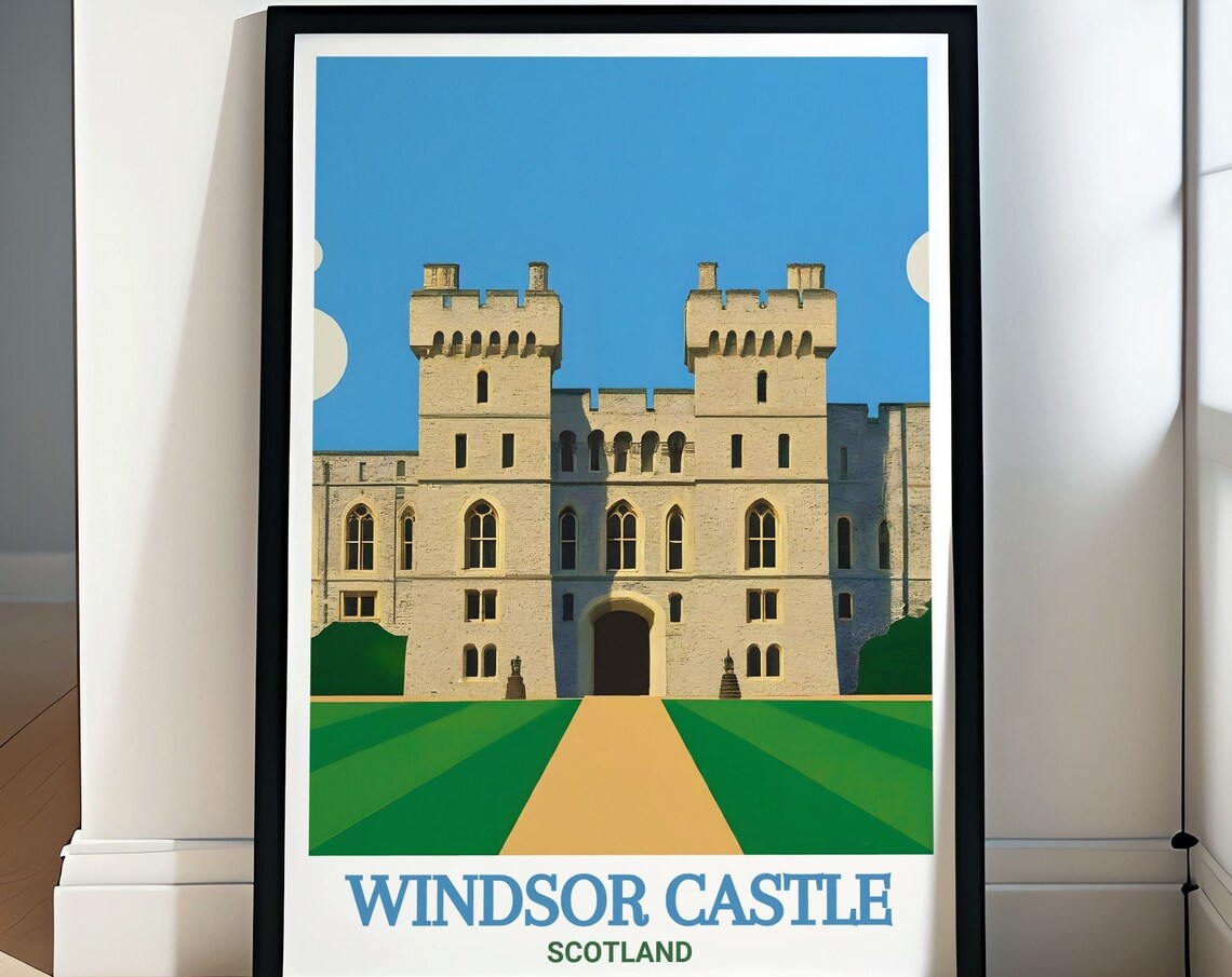 Windsor Castle Gatehouse Towers Green Lawn England Travel Poster