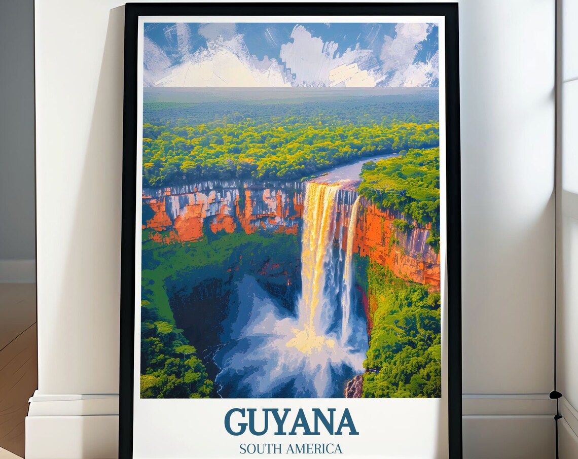 Kaieteur Falls Guyana Aerial Plunge Rainforest View Art Poster