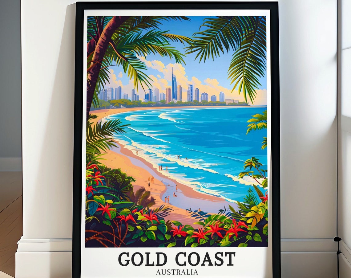 Gold Coast Australia Tropical Beach Palm Framed Seaside Poster