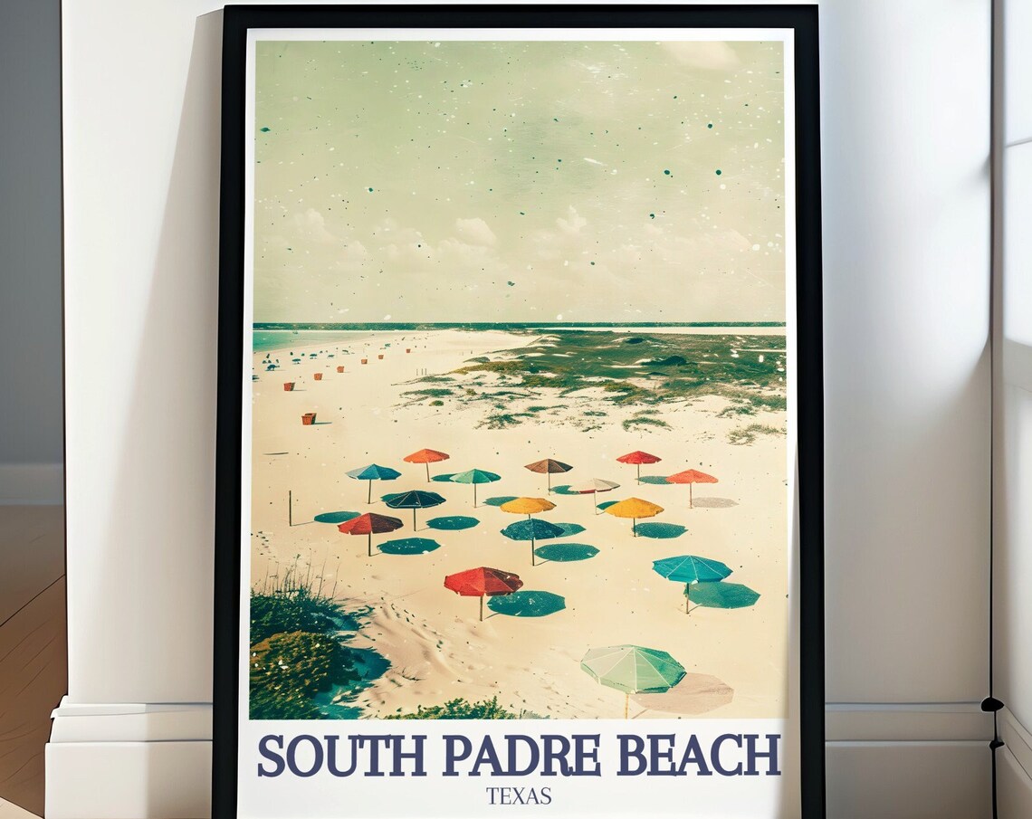 South Padre Island Texas Beach Umbrellas Aerial Summer Travel Poster