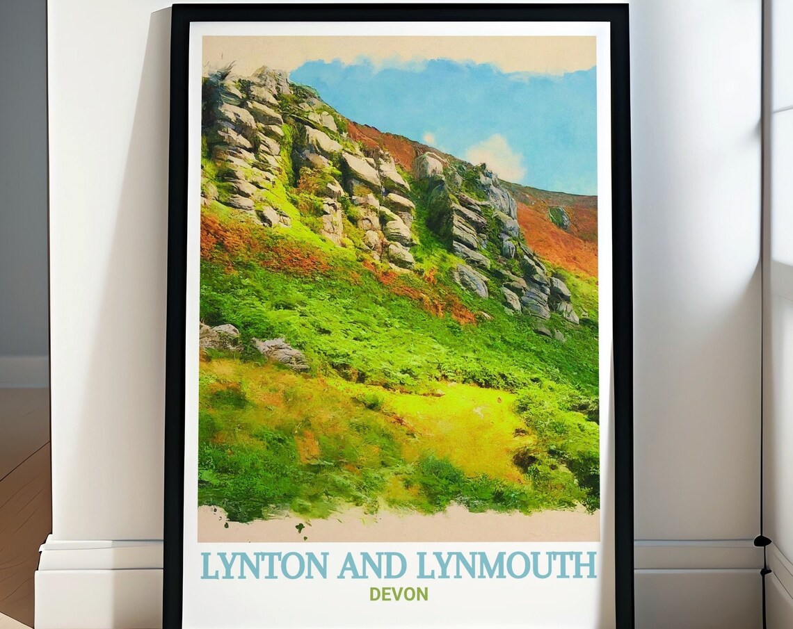 Lynton and Lynmouth Valley of Rocks Craggy Hillside Travel Poster