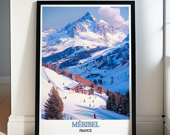 Mribel Ski Resort Retro Travel Poster, Three Valleys