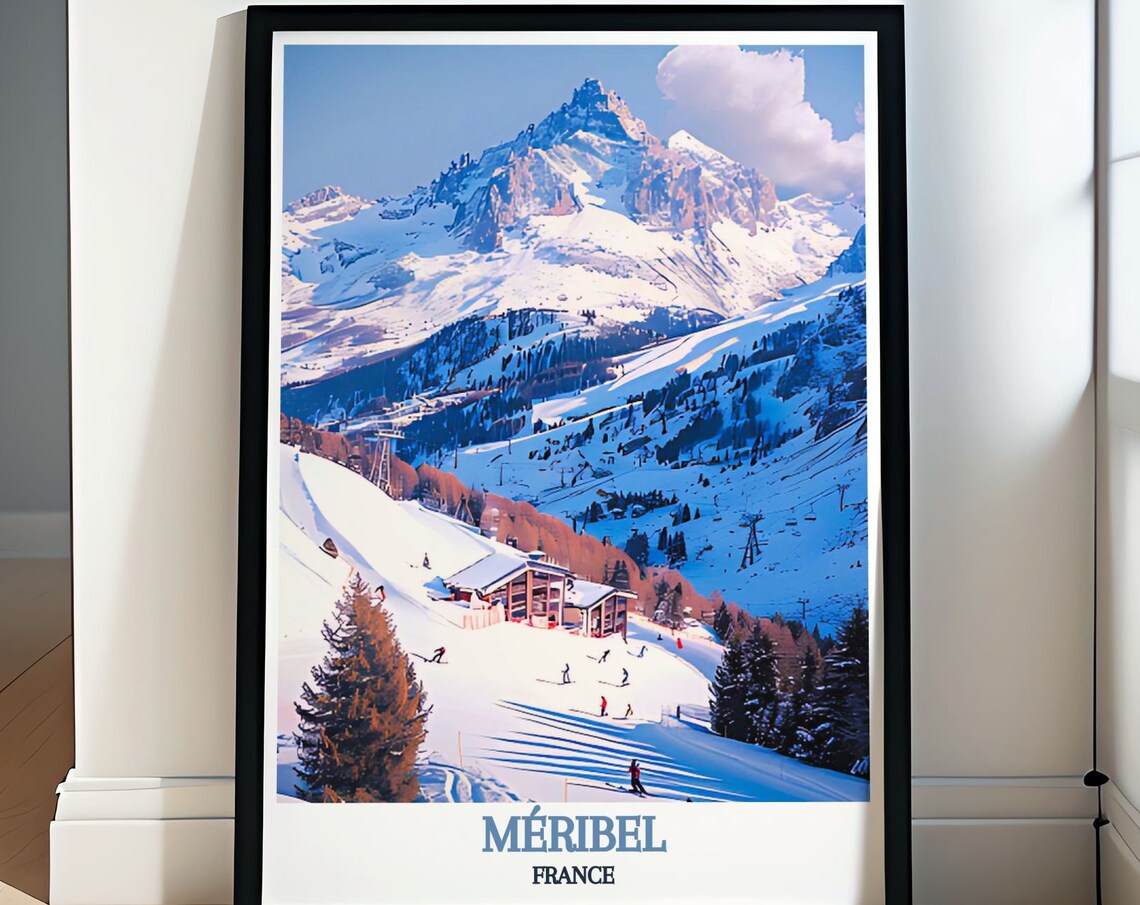 Mribel Ski Resort Retro Travel Poster, Three Valleys