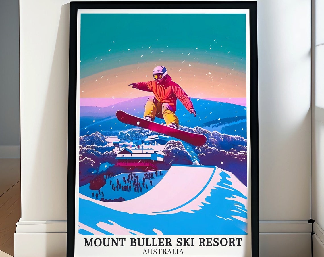 Mount Buller Snowboarder Air Sunset Terrain Park Ski Resort Poster
