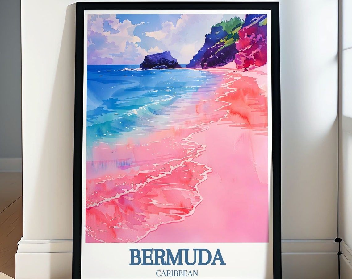 Bermuda Pink Sand Beach Turquoise Waves Tropical Shore Poster