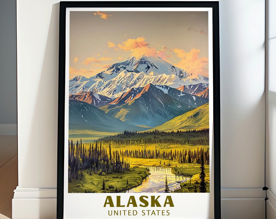 Alaska Denali Snowcapped Peak Wilderness Mountain Scenery Poster