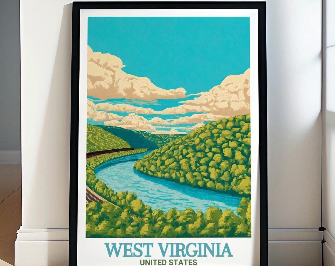 West Virginia River Bend Railway Green Valley Scenic Travel Poster