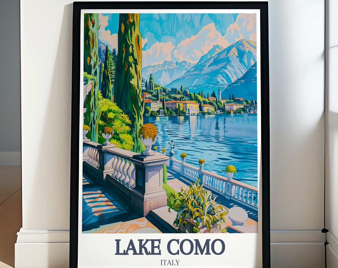 Lake Como Italy Villa Terrace Overlook Cypress Gardens Poster