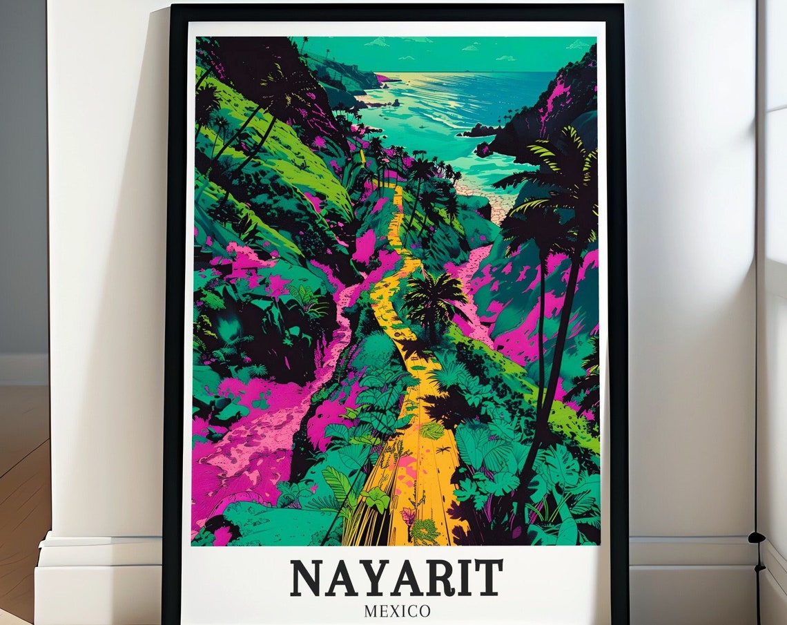 Nayarit Mexico Neon Jungle Path Tropical Beach Coastline Poster