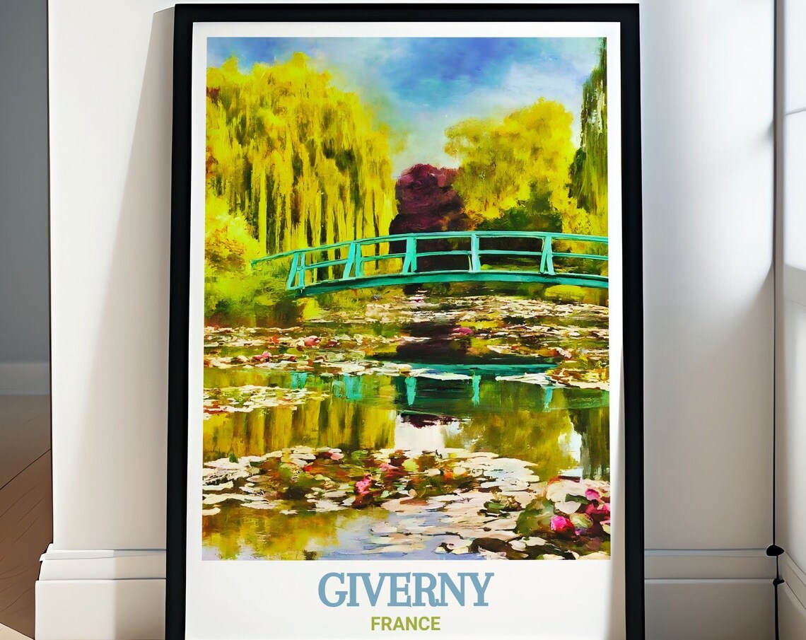 Giverny France Water Lily Pond Japanese Bridge Monet Style Art Poster