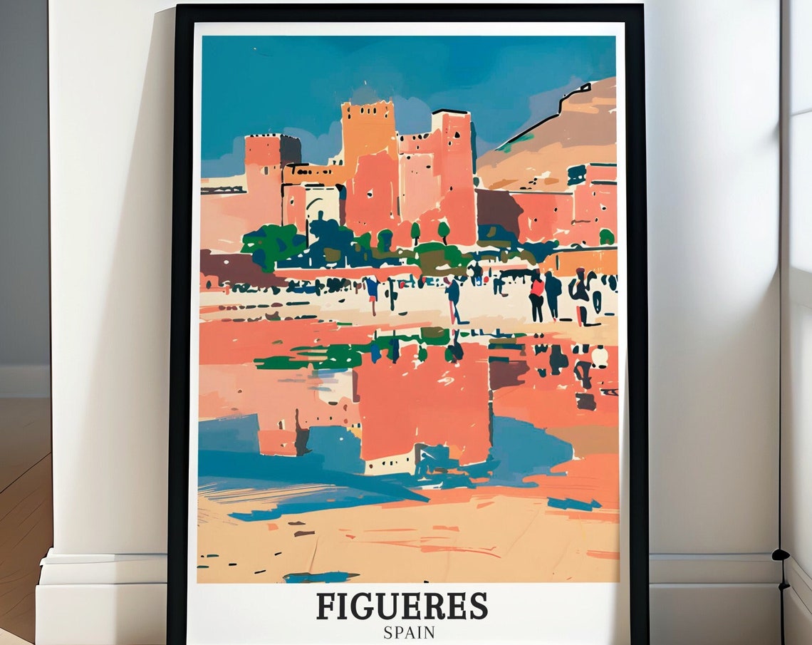 Figueres Spain Abstract Castle Walls Sunset Bold Art Travel Poster