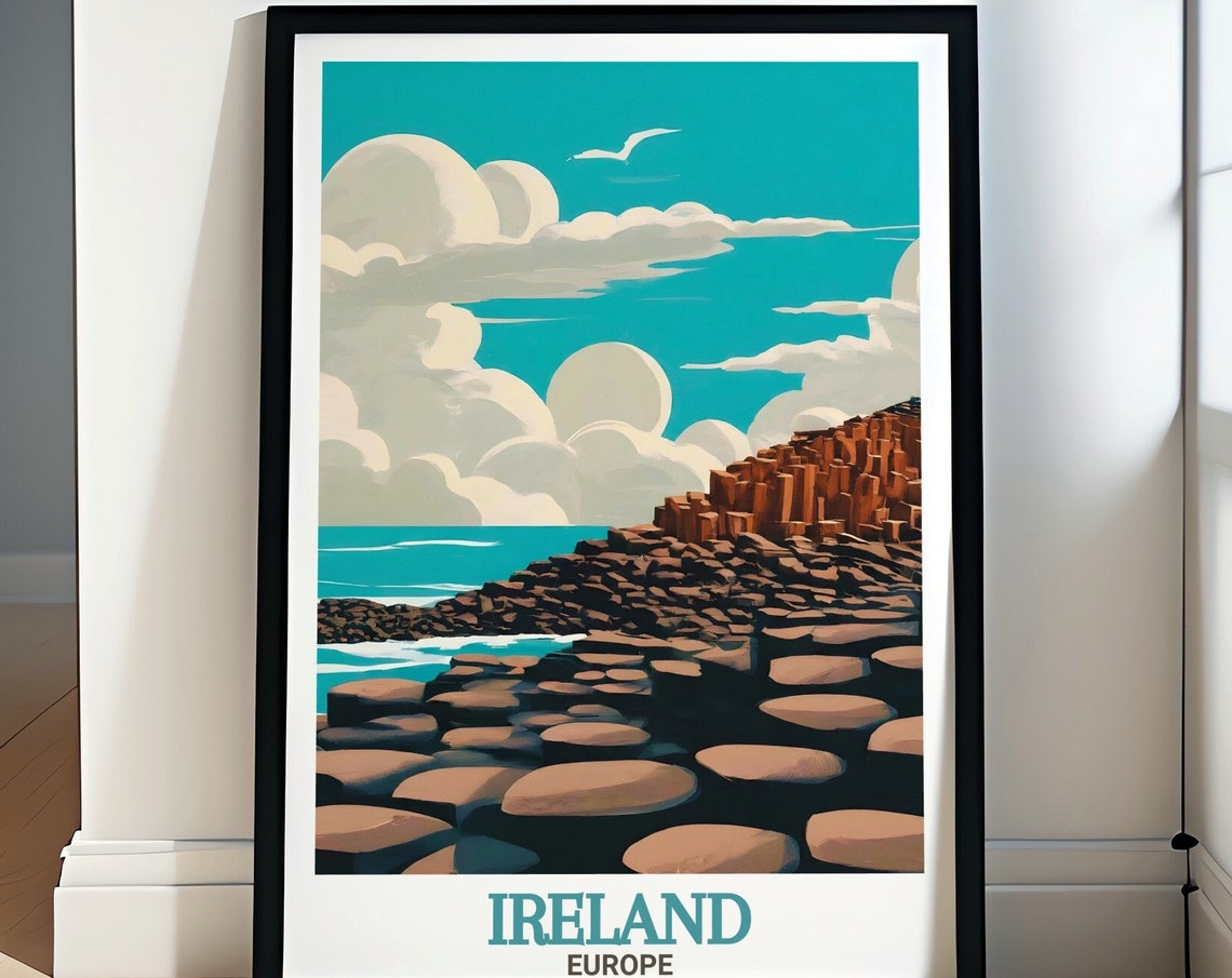 Ireland Europe Giants Causeway Basalt Columns Retro Ocean Poster