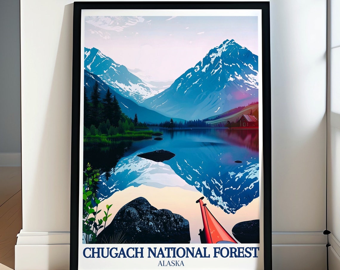 Chugach National Forest Alaska Lake Kayak Mountain Scenery Poster