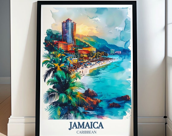 Montego Bay Jamaica Travel Poster, Caribbean Nature Decor