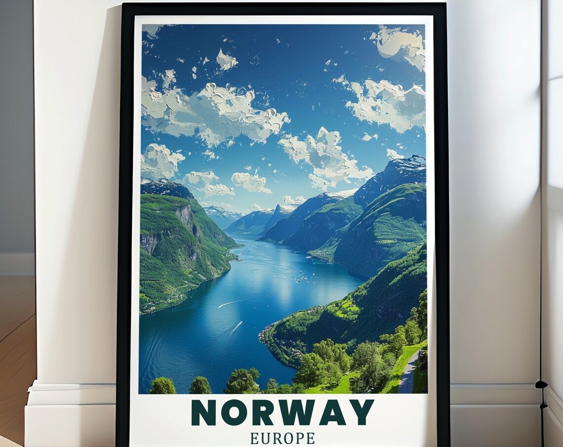 Stunning Geirangerfjord Norway Fjord Scenic Travel Poster Europe Art