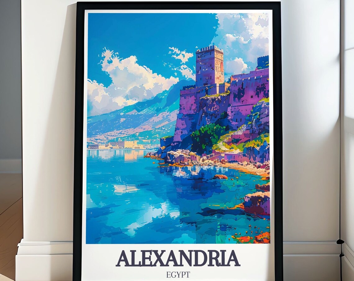 Alexandria Egypt Citadel of Qaitbay Rocky Coastline Travel Poster