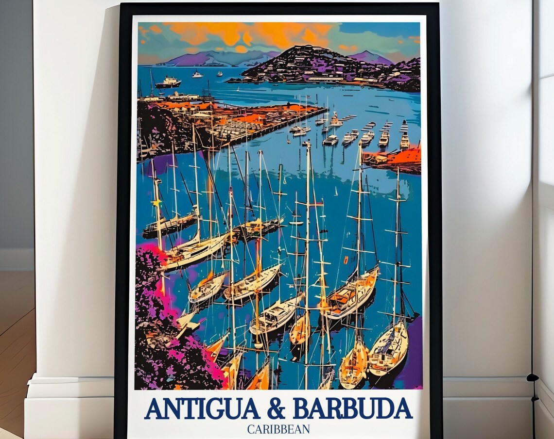 Antigua and Barbuda English Harbour Sailboats Pop Art Travel Poster