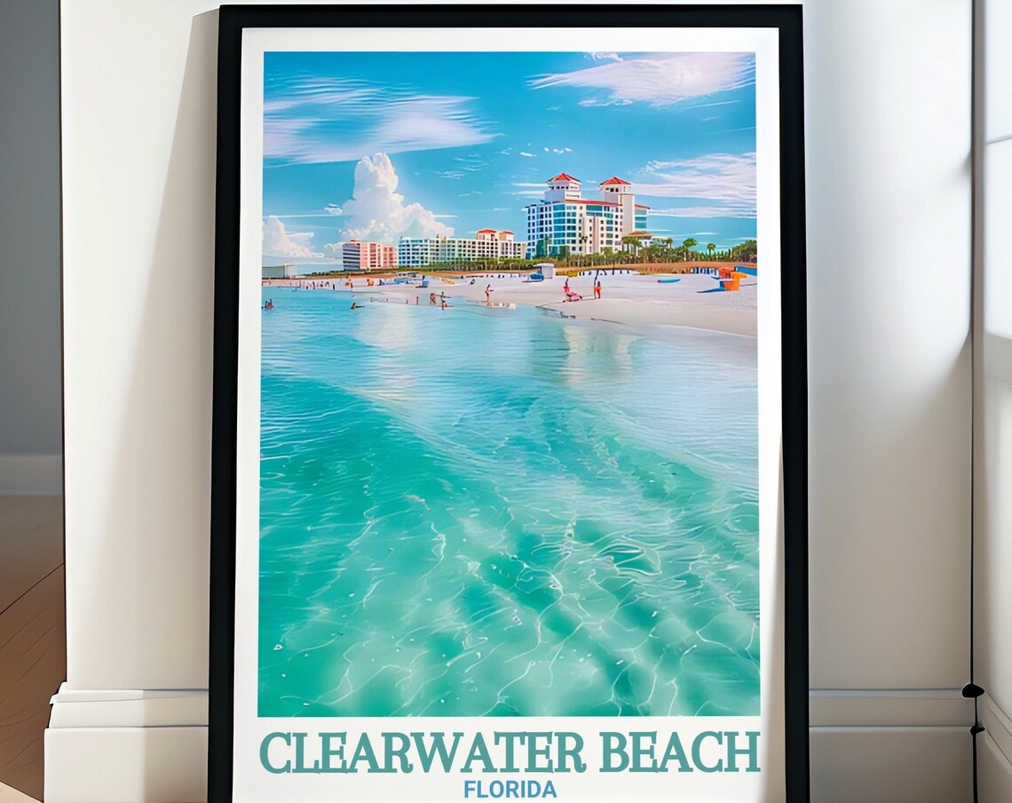 Clearwater Beach Florida Turquoise Shoreline Resort Travel Poster