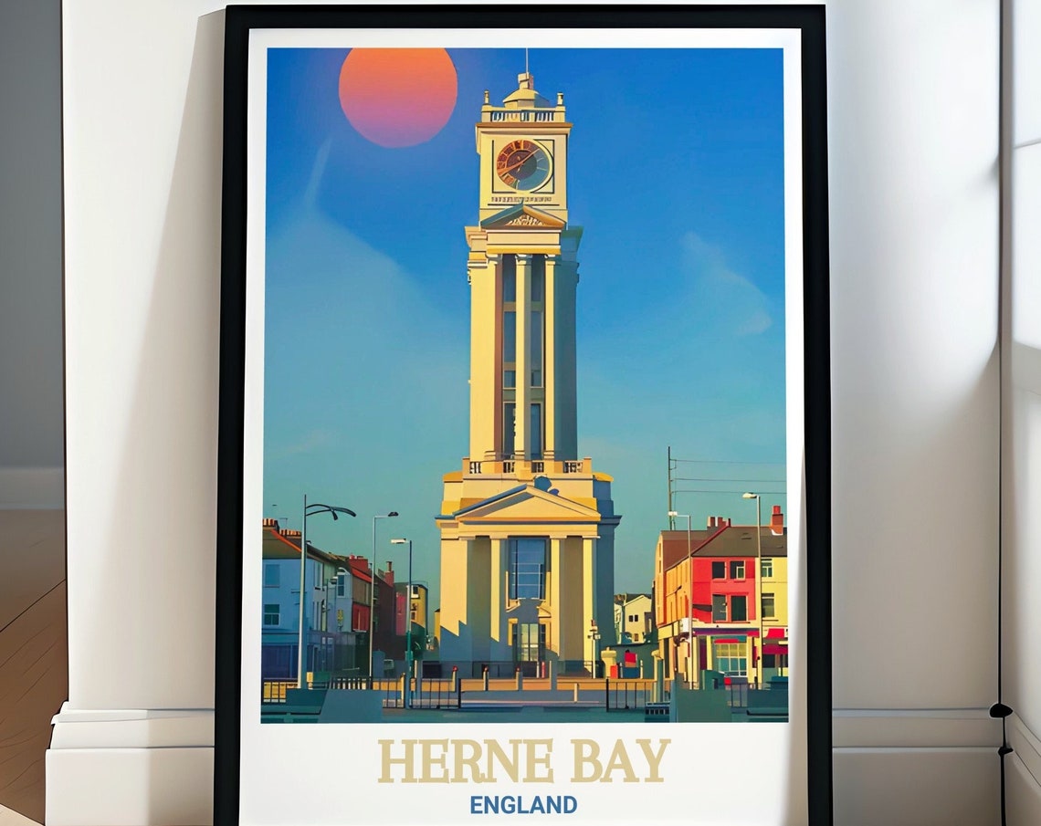 Herne Bay England Clock Tower Seafront Daytime Street View Poster