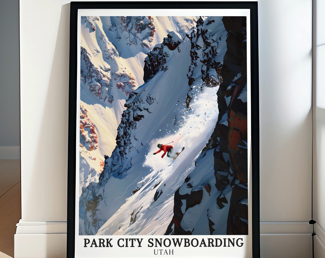 Park City Snowboarding Utah Steep Powder Couloir Rush Poster
