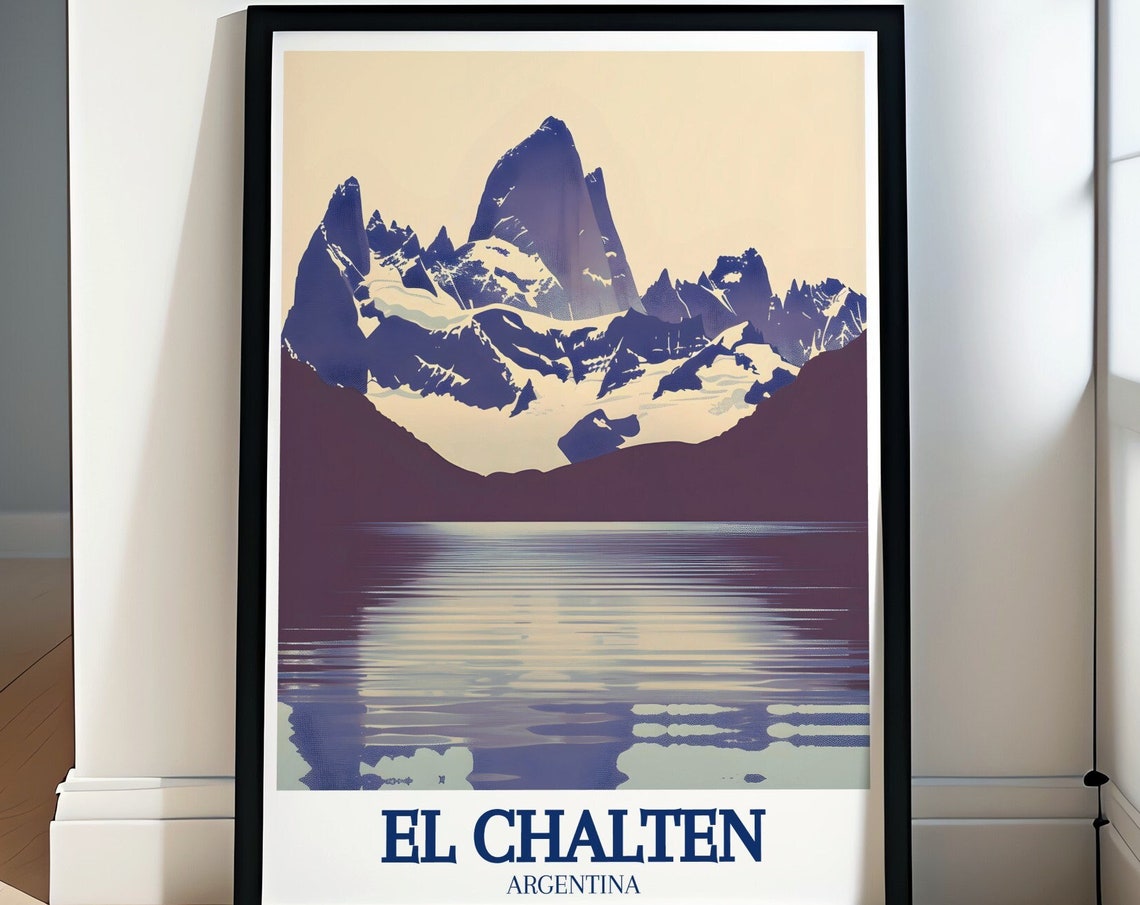El Chalten Mount Fitz Roy Lake Reflection Purple Retro Poster