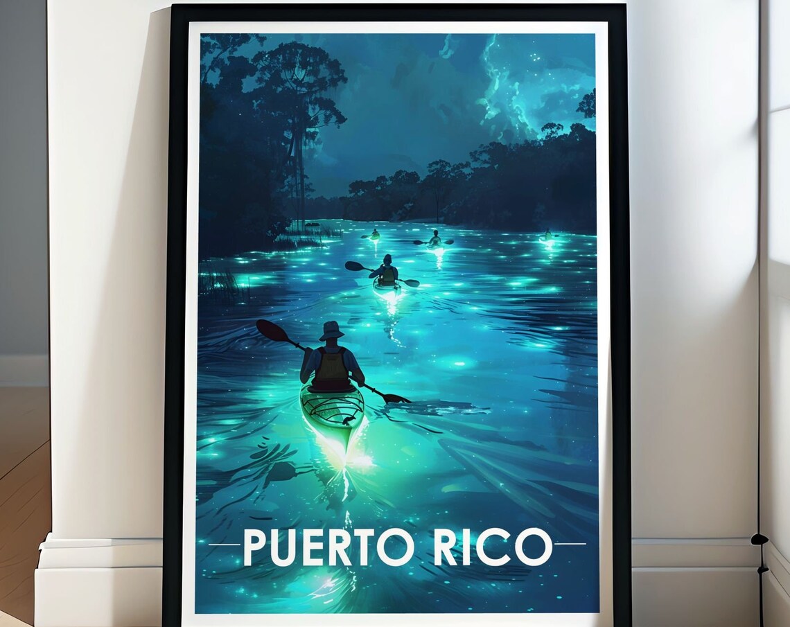 Puerto Rico Bioluminescent Bay Night Kayak Adventure Travel Poster