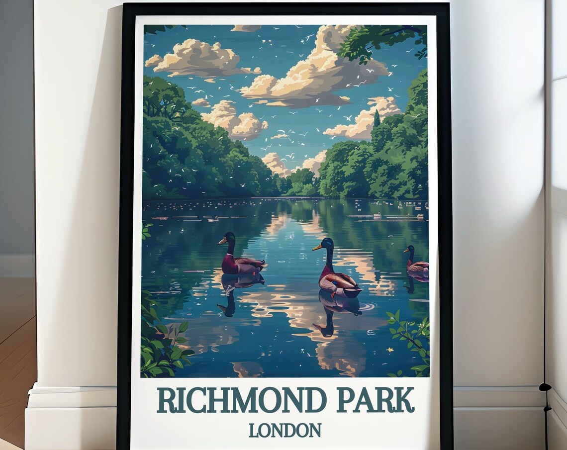 Richmond Park London Duck Pond Woodland Lake Summer Scene Poster