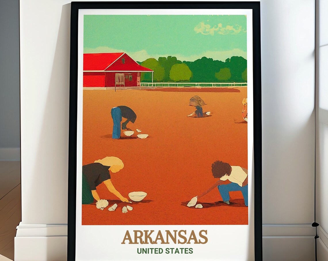 Arkansas Crater Of Diamonds Diggers Red Barn USA Vintage Poster