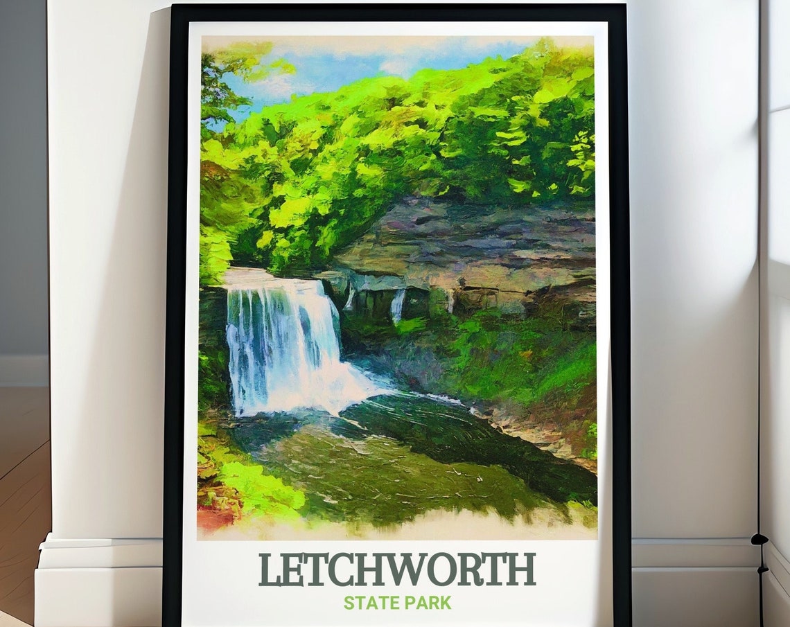 Letchworth State Park Gorge Waterfall Plunge Scenic Nature Poster
