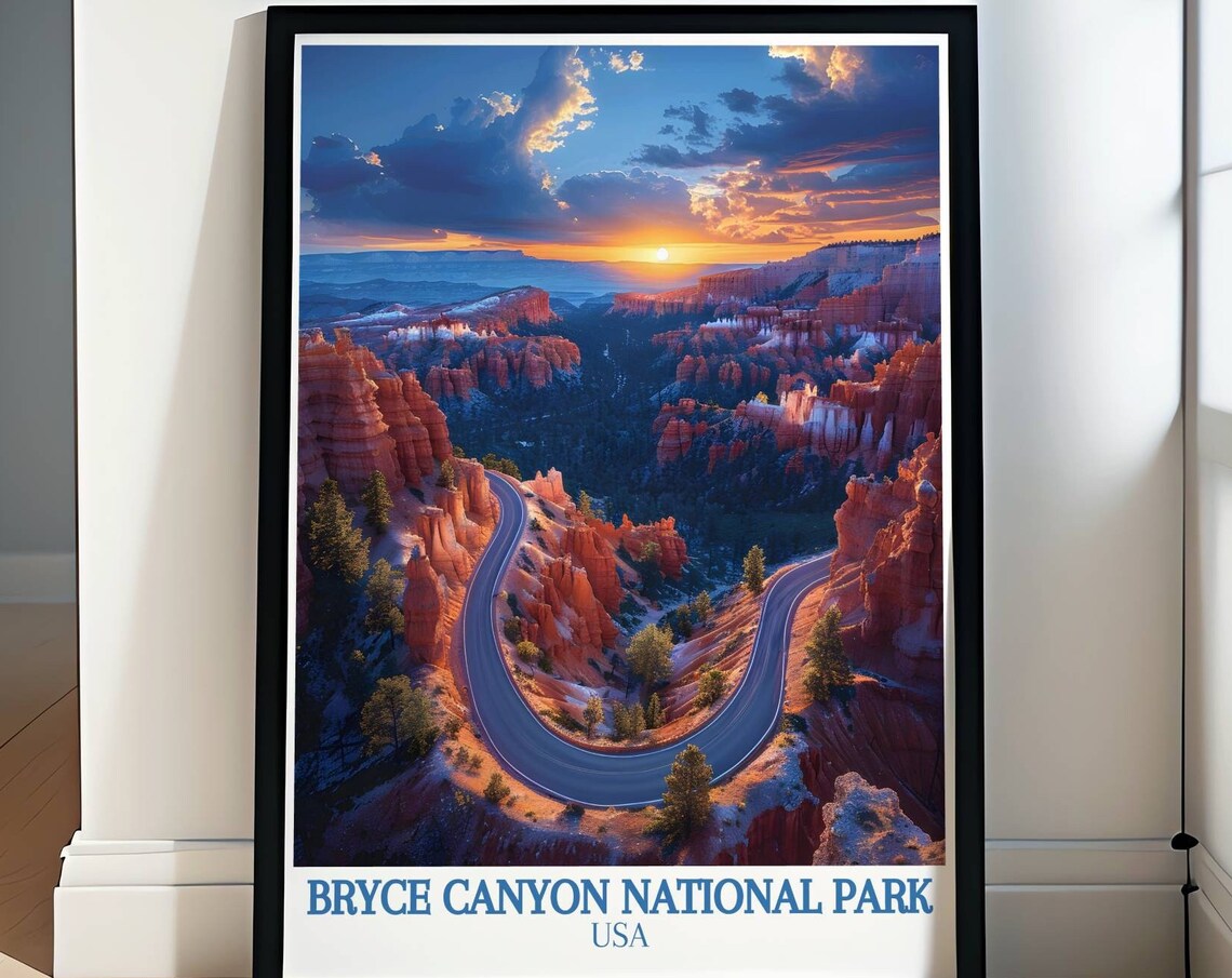 Bryce Canyon National Park Sunset Winding Road USA Travel Poster