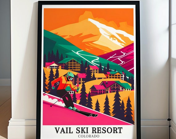Vail Ski Resort Travel Poster Birds Of Prey Course And Golden Peak Terrain Park Art Vail Ski Resort Decor Vail Ski Resort Print