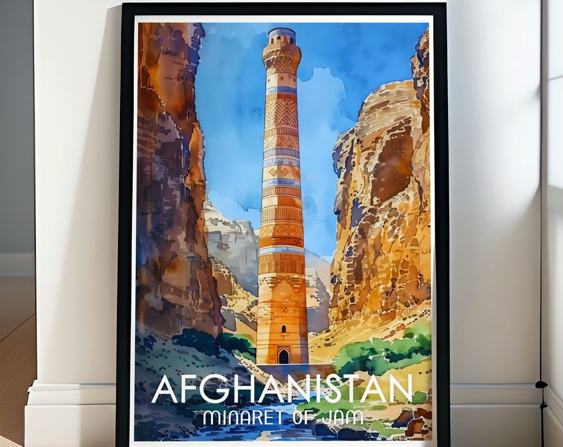 Afghanistan Minaret Of Jam Watercolor Historic Desert Tower Poster
