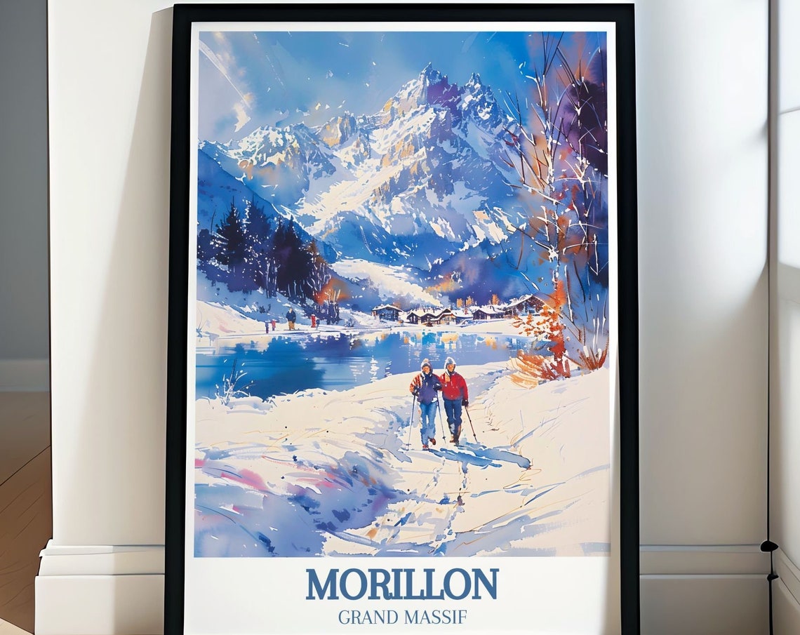 Two Skiers by Frozen Alpine Lake in Morillon Grand Massif Poster