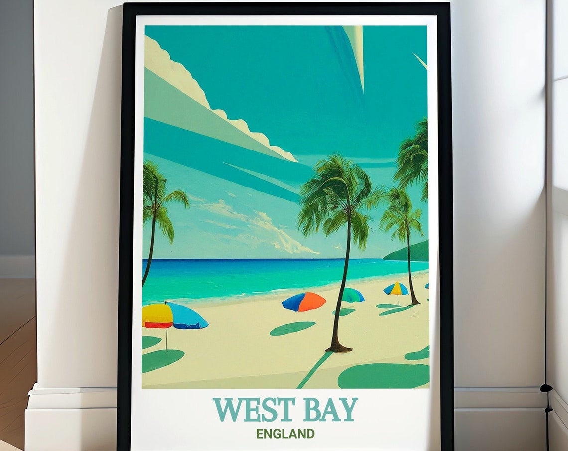 West Bay Tropical Beach Palms Umbrellas Sunny Seaside Poster