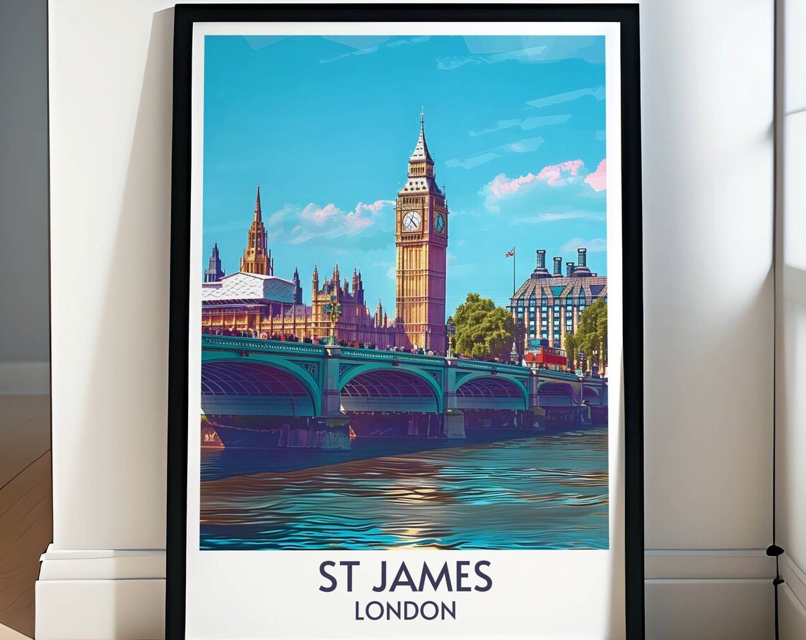 London Big Ben Westminster Bridge Thames River Travel Poster
