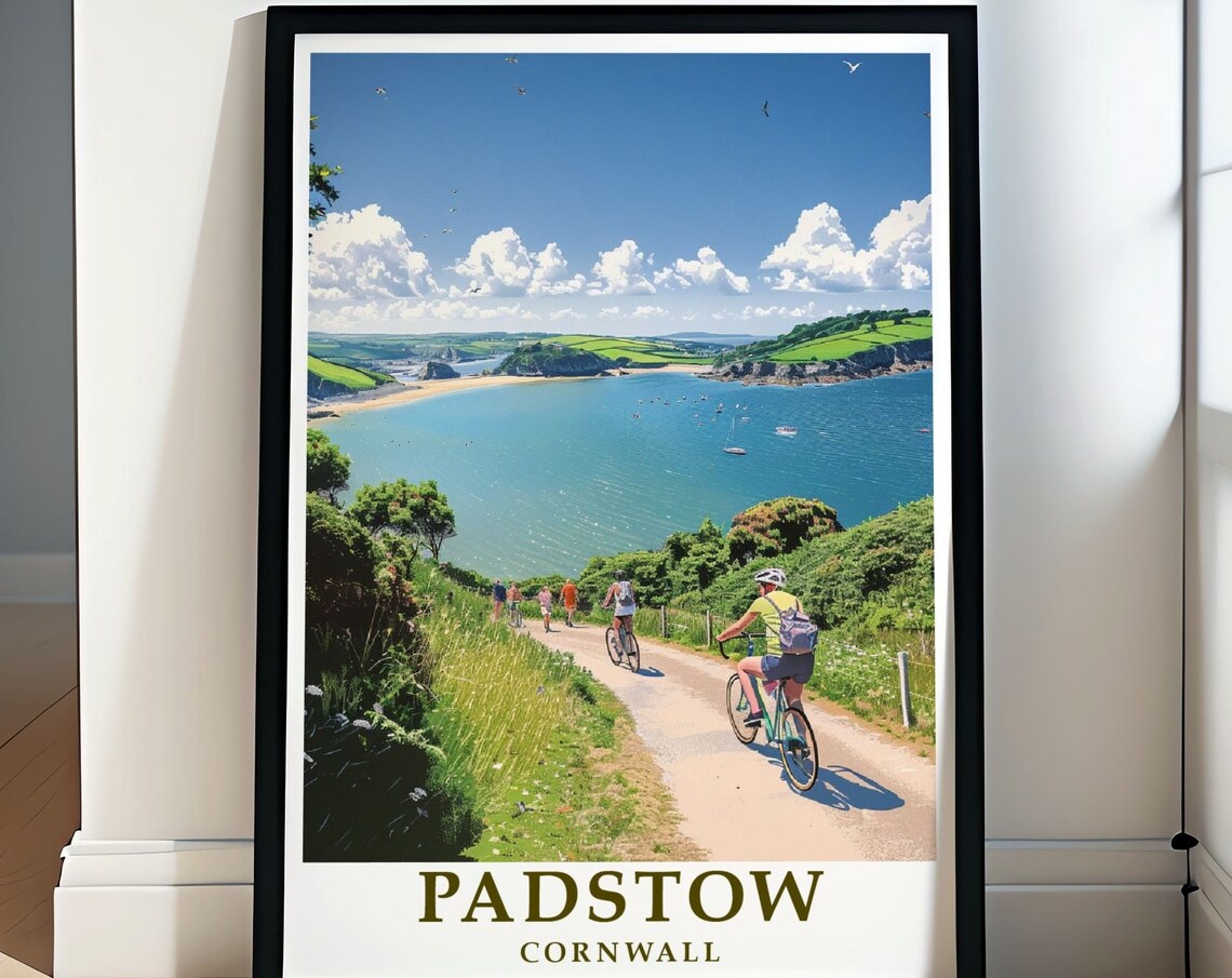 Padstow Cornwall Camel Trail Cyclists Above the Estuary Poster