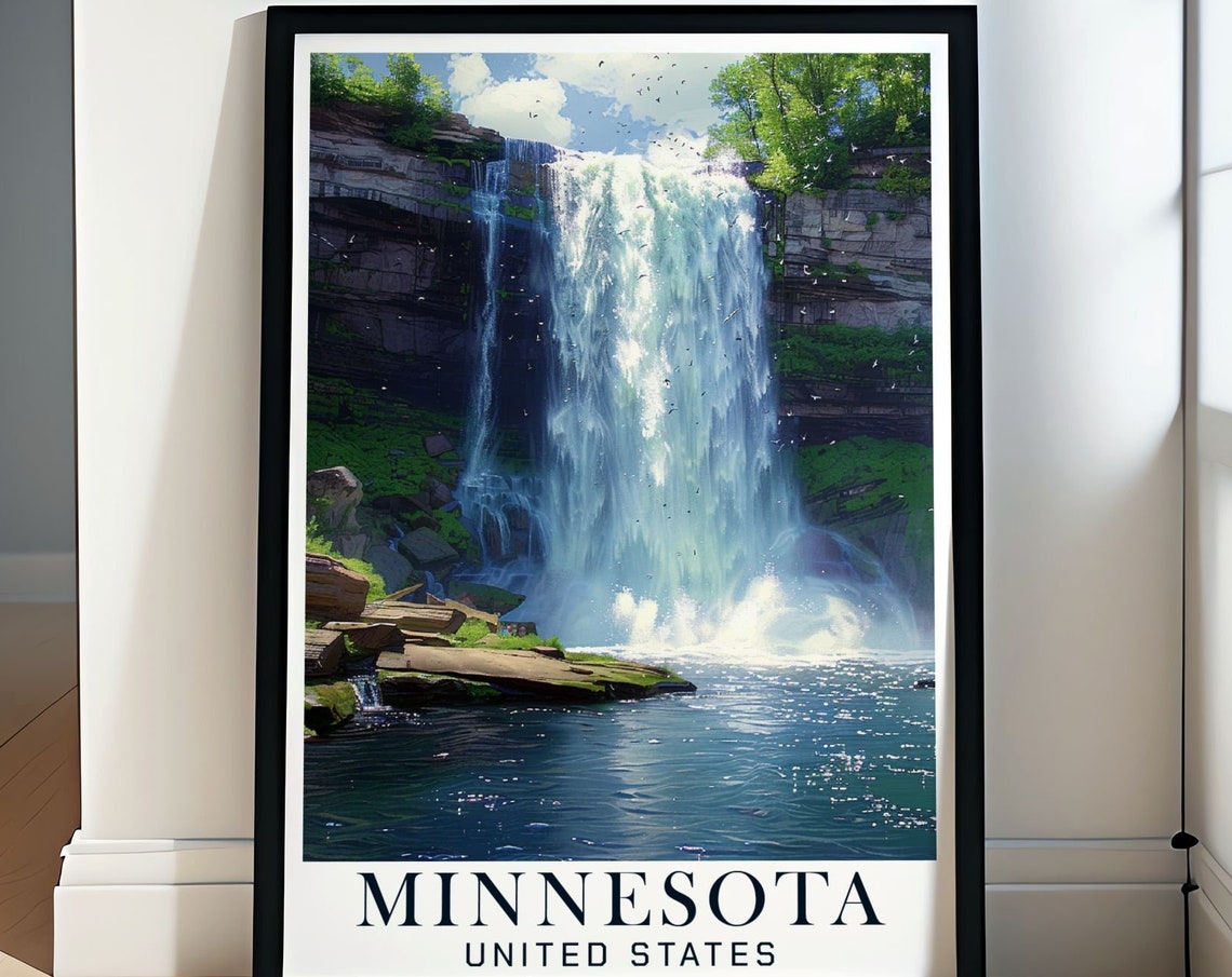 Minnesota Minnehaha Falls Thundering Waterfall Close Up Poster