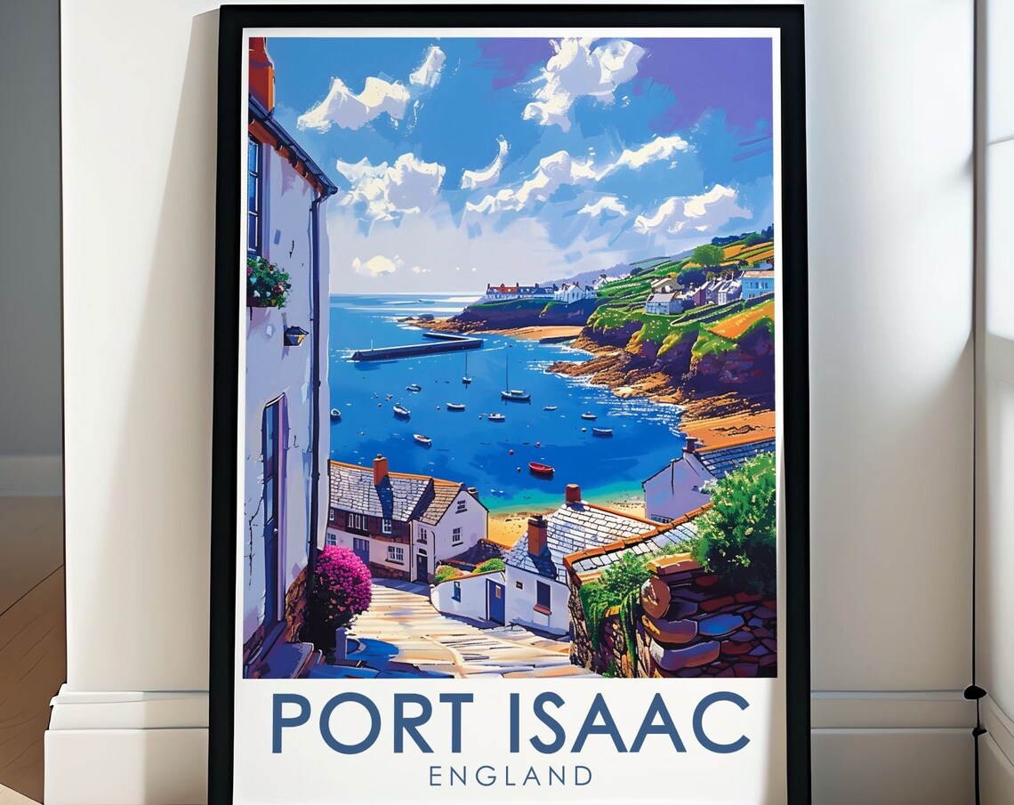 Port Isaac England Harbor Boats Cornwall Coast Travel Poster