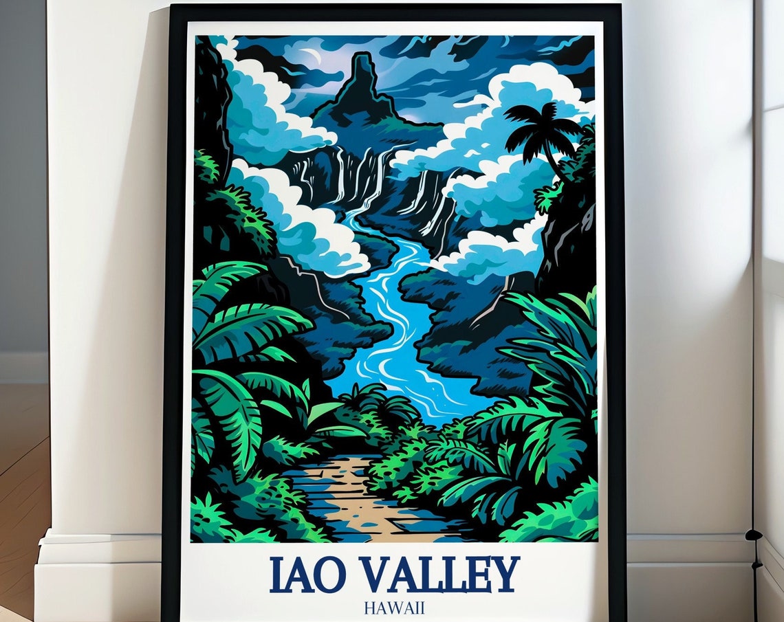 Iao Valley Hawaii Dramatic Moonlit Waterfalls And River Gorge Poster