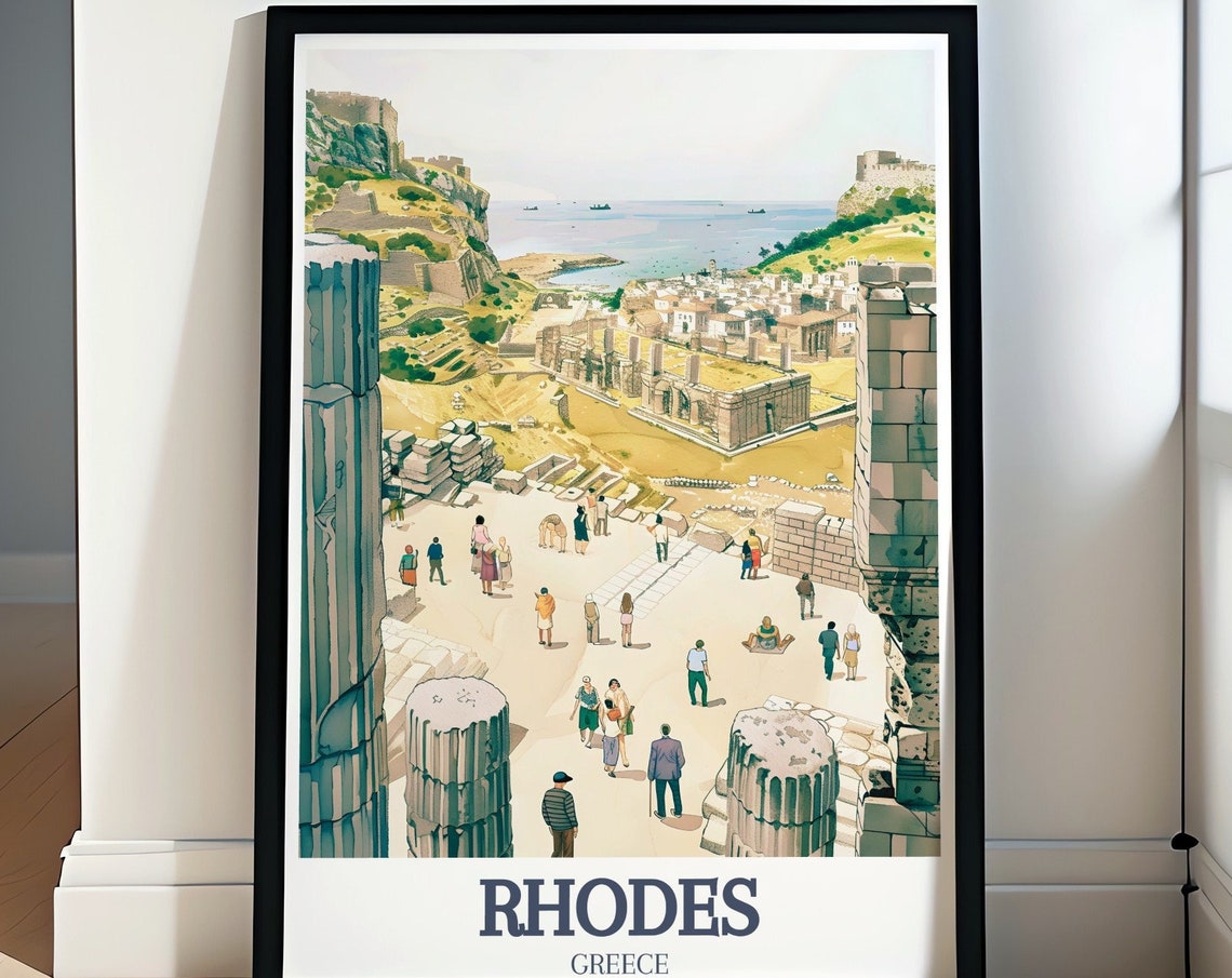 Rhodes Print Acropolis Of Lindos And Old Town Of Rhodes Decor Acropolis Of Lindos And Old Town For Gifts Old Town Of Rhodes Poster